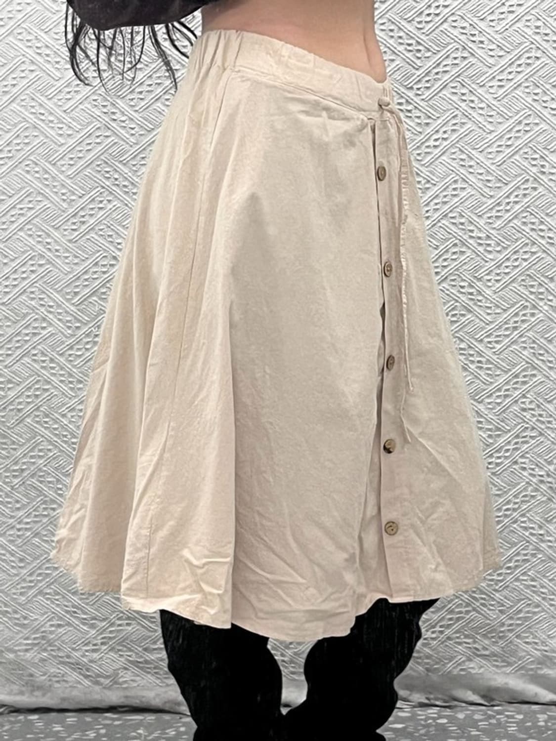 빈티지 여리 모리걸 프론트 버튼 미디 플레어 스커트 23인치 C07948 상품이미지2