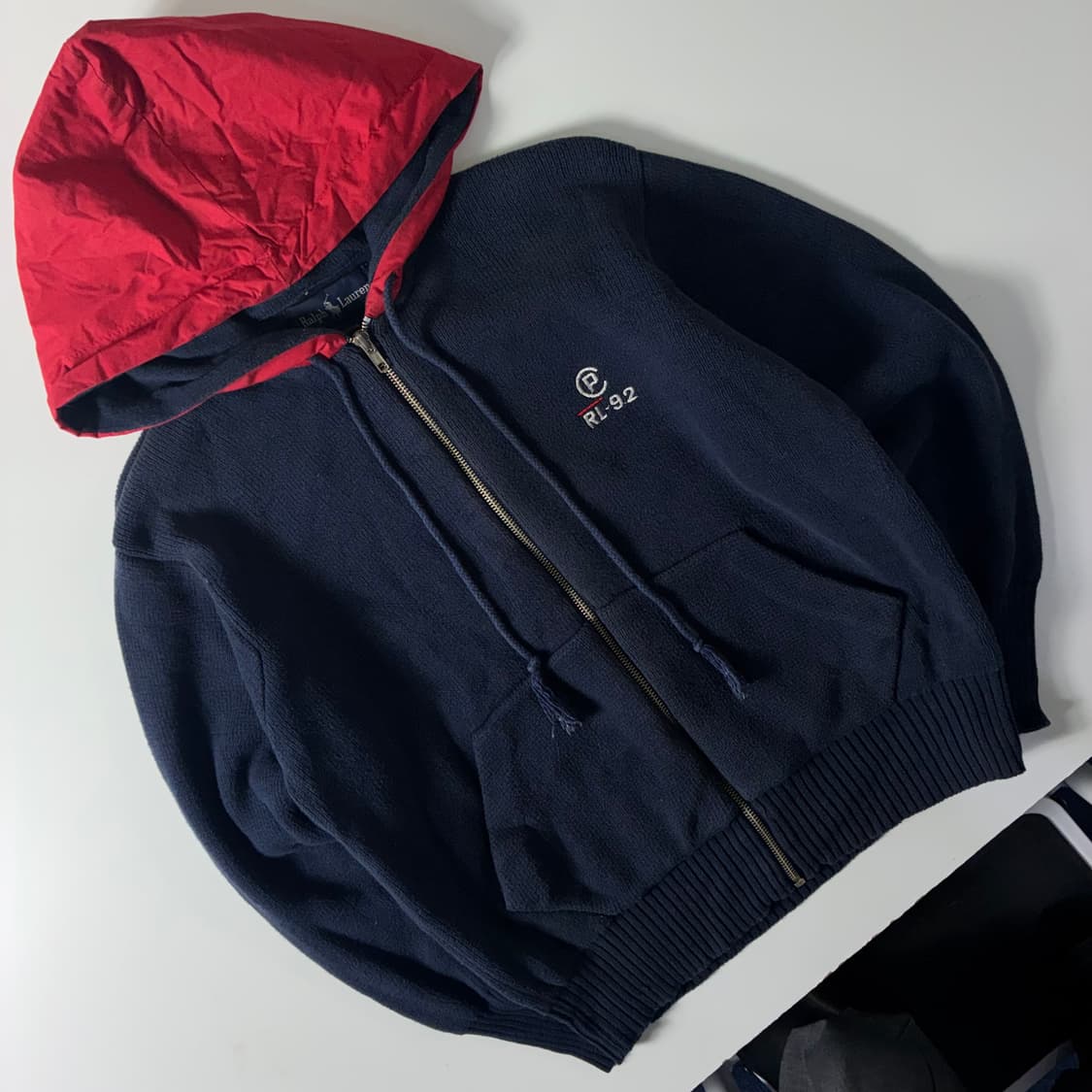 Polo  폴로 랄프로렌 90,s RL-92 코튼 네이비 니트 후드집업  상품이미지2