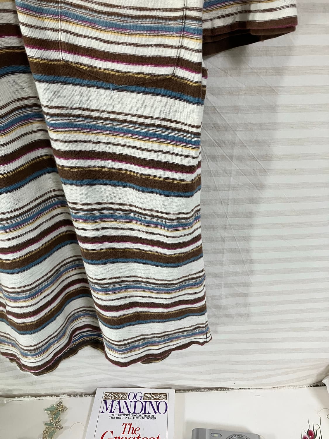 빈티지 브라운 스트라이프 카라 반팔 1059 모리걸 y2k 스트릿 갸루  상품이미지4