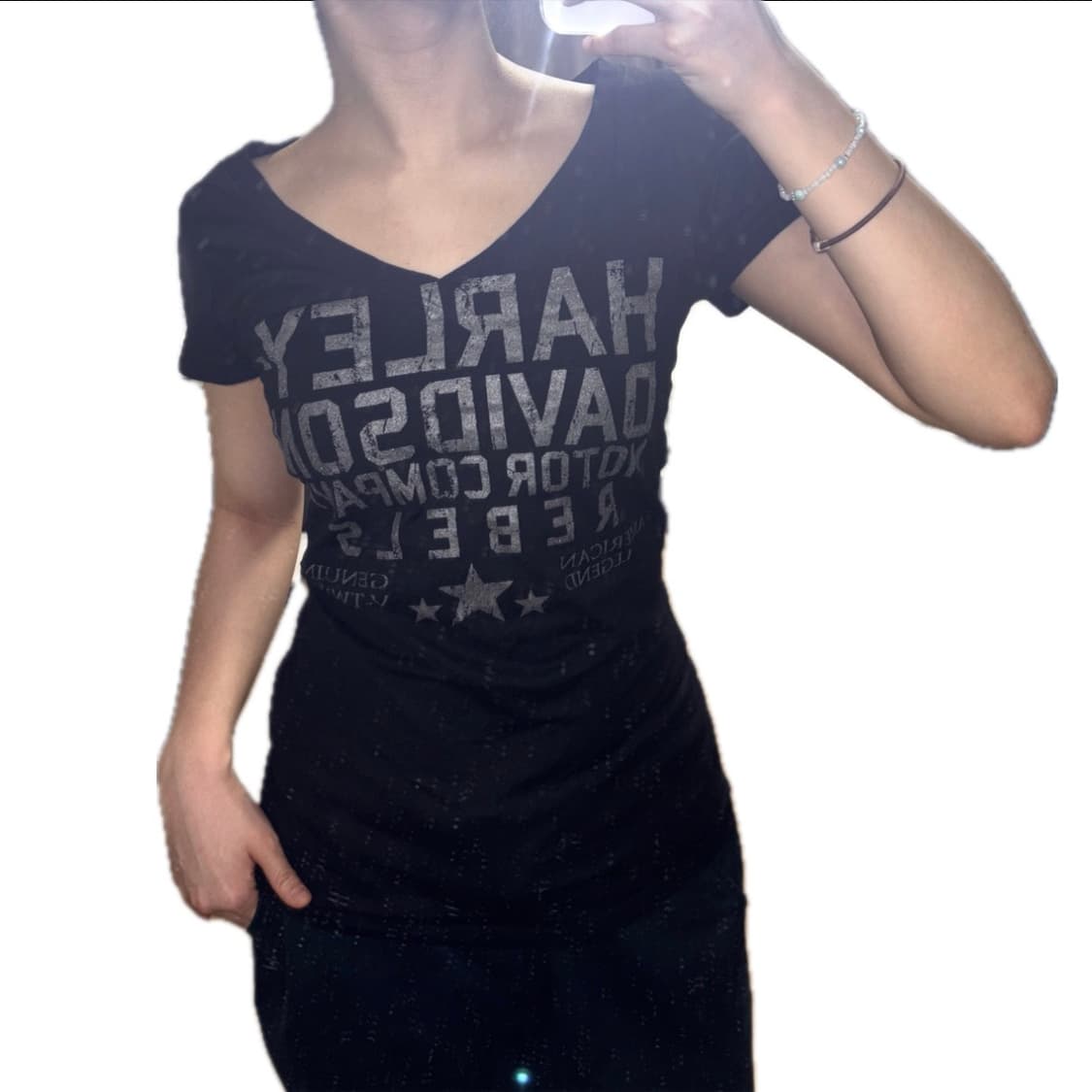 할리데이비슨 블랙 브이넥 슬림 반팔티 상품이미지1