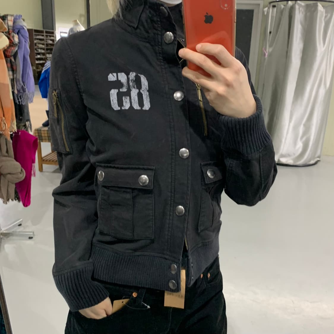 타미힐피거 빈티지 프린팅 00s 야상 밀리터리 포켓 봄버자켓 차콜 상품이미지1