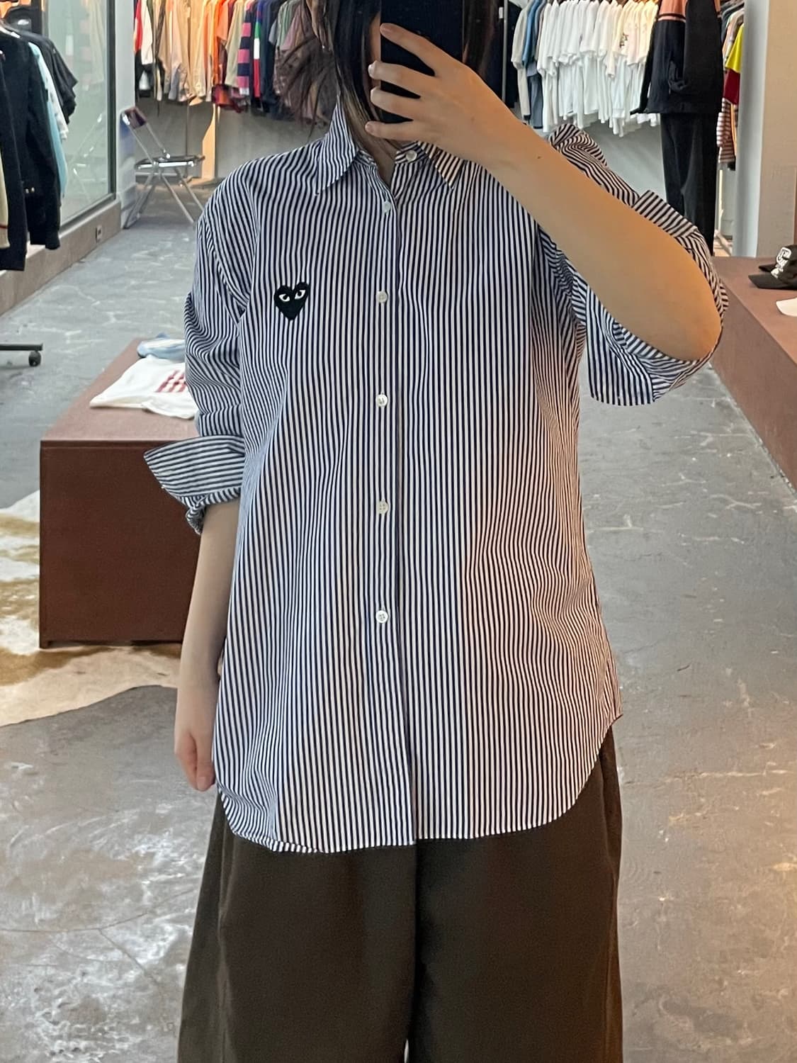 꼼데가르송 스트라이프 블랙하트 와펜 셔츠 H2509 상품이미지1