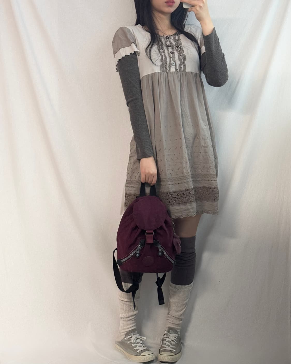 버튼 넥 프릴 디테일 원피스 (+롱 슬리브 티) 상품이미지2