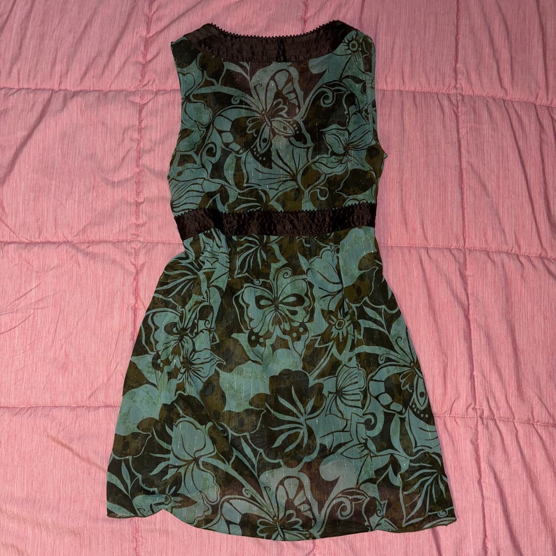 민트 브이넥 원피스 슬립 튜닉 나비 꽃 플라워 에스닉 히피 모리걸 하구미 상품이미지2