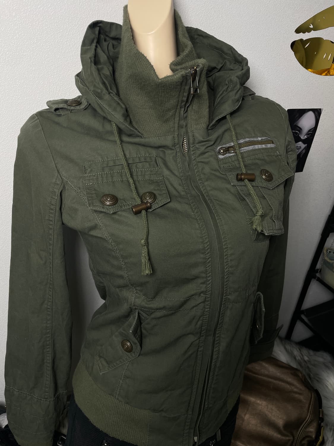 빈티지 y2k 카키 하이넥 집업 자켓  상품이미지3