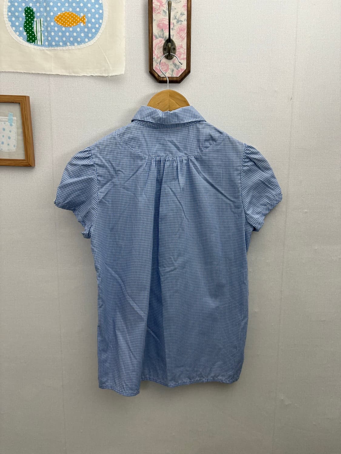 블루 체크 둥근 카라 블라우스 상품이미지9