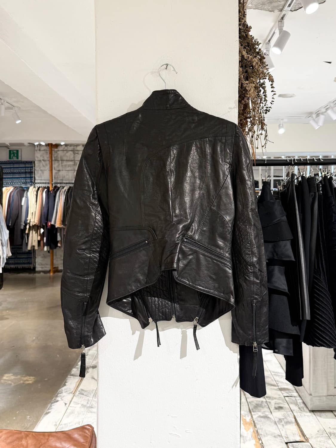 빈티지 이태리 블랙 쉽스킨 언밸런스 레더 자켓 상품이미지6