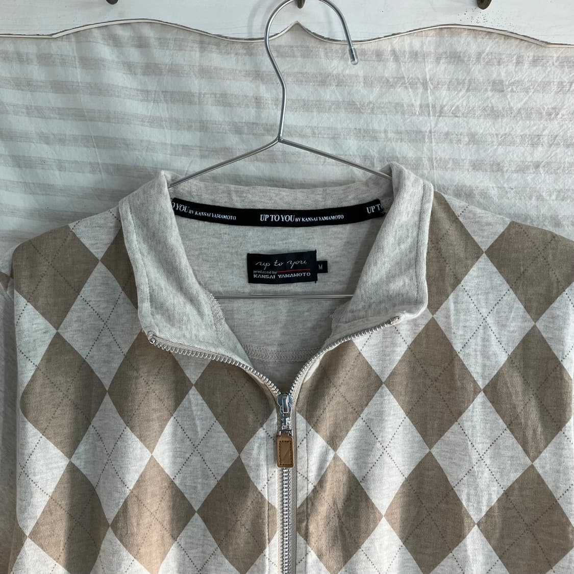 빈티지 아가일 브라운 반팔 집업 o-1010 y2k 스트릿 갸루 펑키 일 상품이미지4