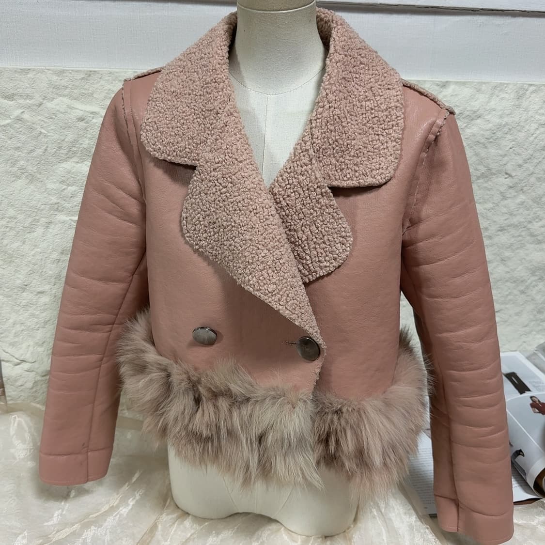 빈티지 로즈핑크 여우털 양가죽 무스탕 상품이미지1