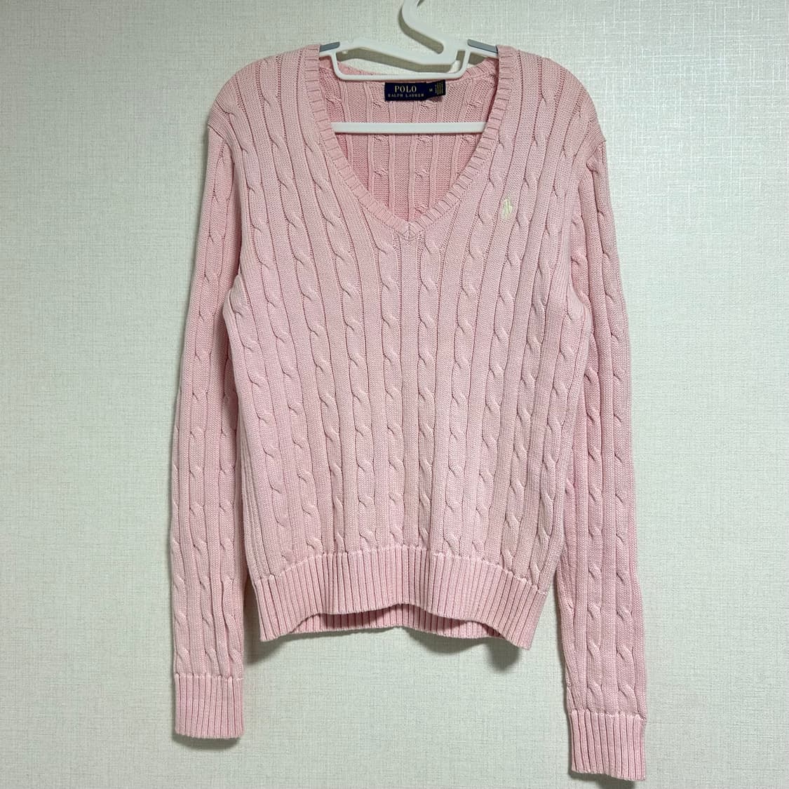 폴로 랄프로렌 신형 브이넥 꽈배기 니트 베이비 핑크 연핑크 M 상품이미지4