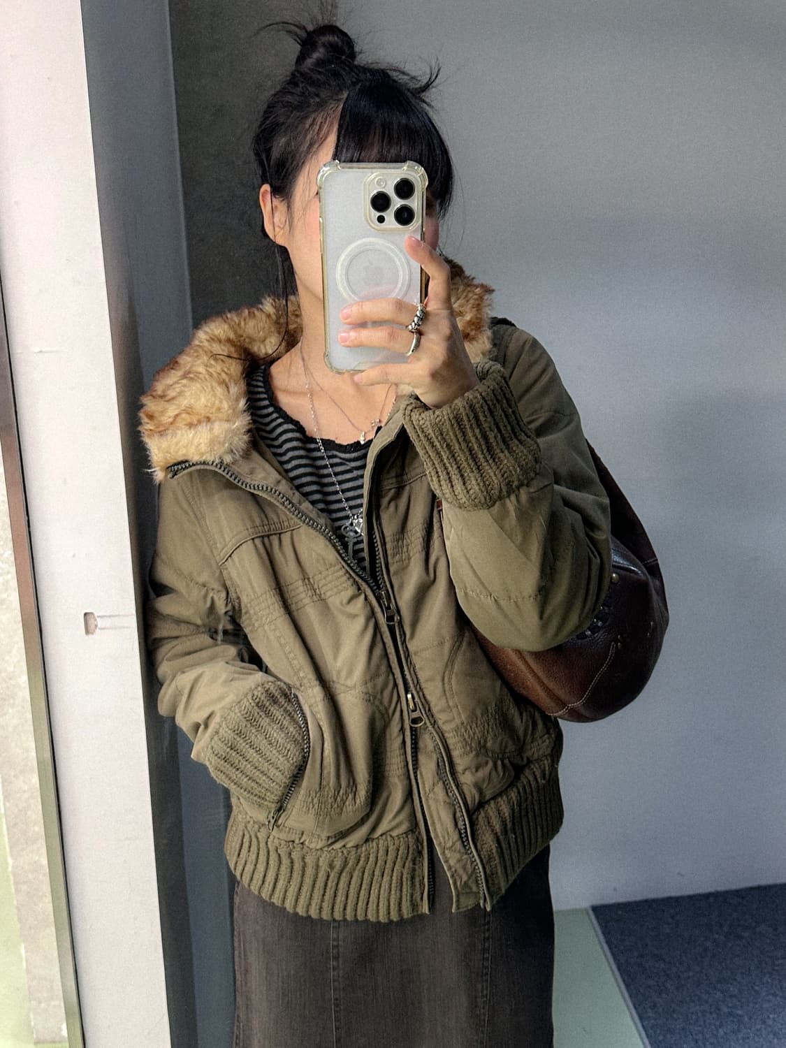 khaki fur collar padded jacket 상품이미지1