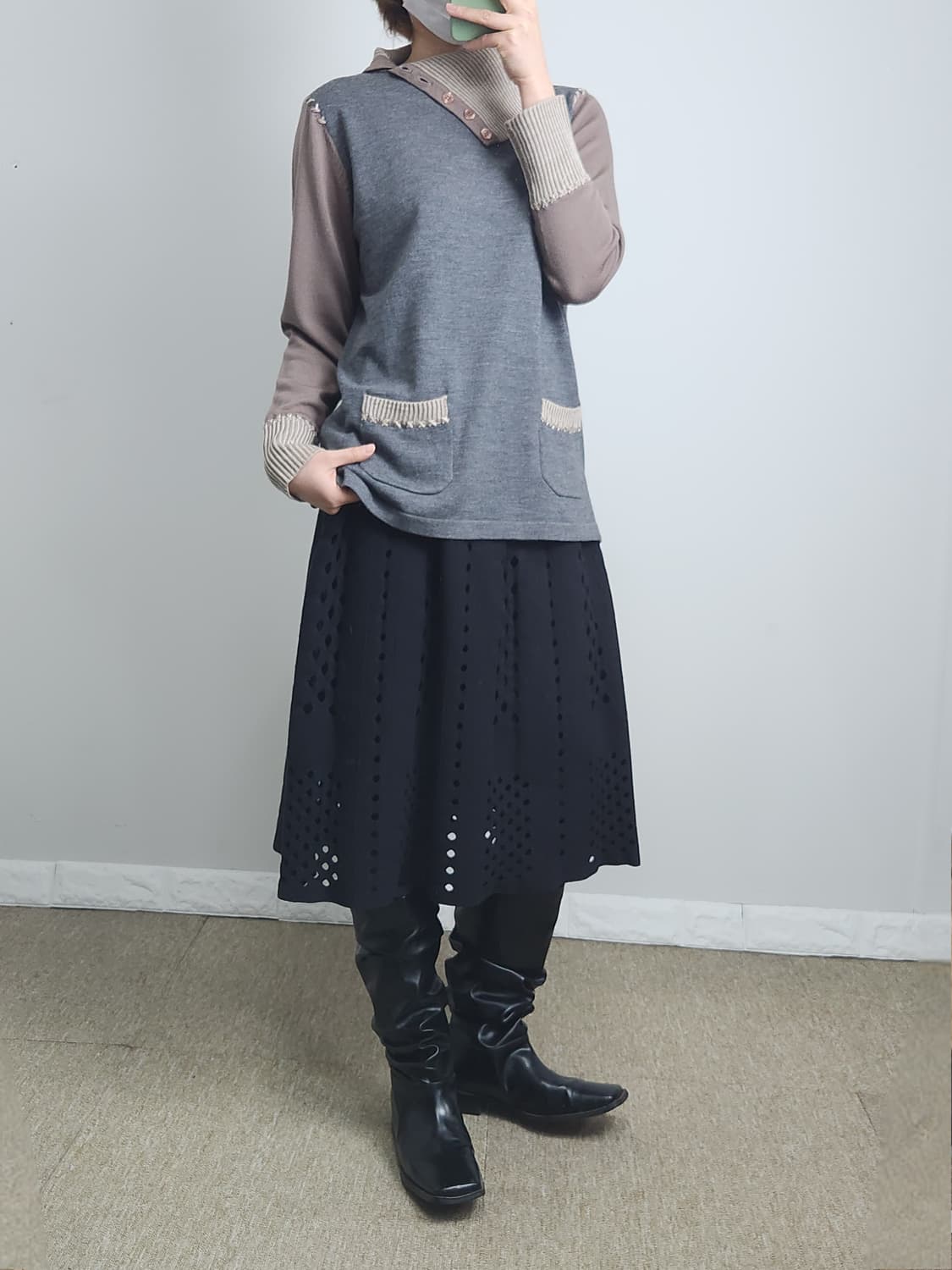 언발 넥 울 니트탑 상품이미지3