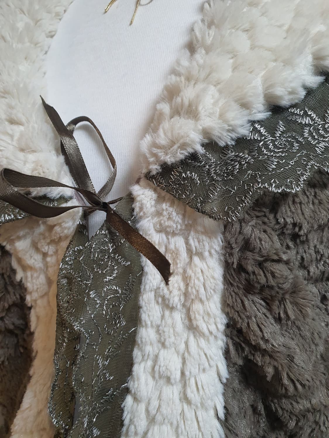 [갸루] 퍼 레이스 조끼 베스트 브라운 아이보리 상품이미지3