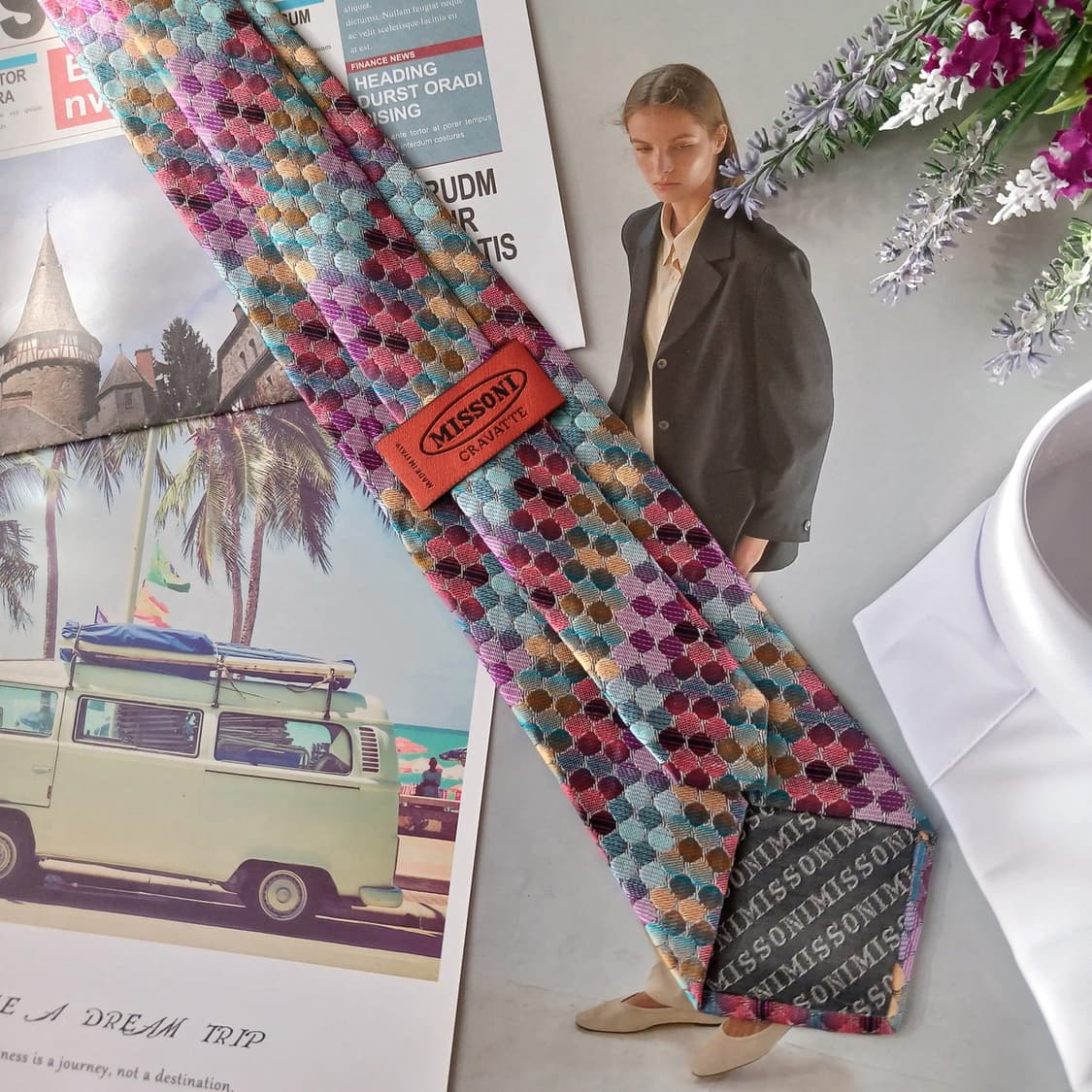 미쏘니 실크 멀티컬러 스케일 패턴 넥타이 8.8cm A+등급 A18850 상품이미지5