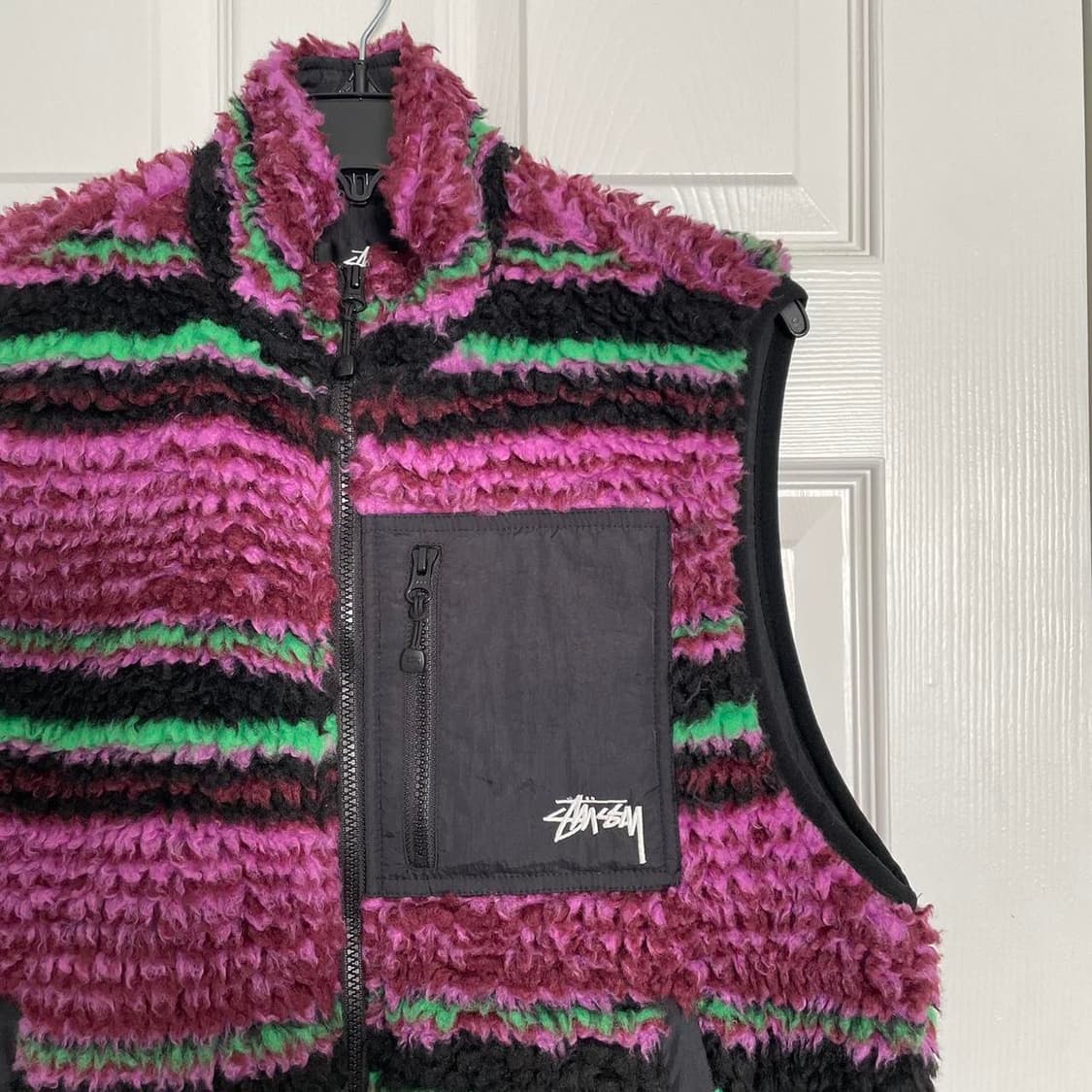 스투시 스트라이프 쉐르파 베스트 그레이프 상품이미지2