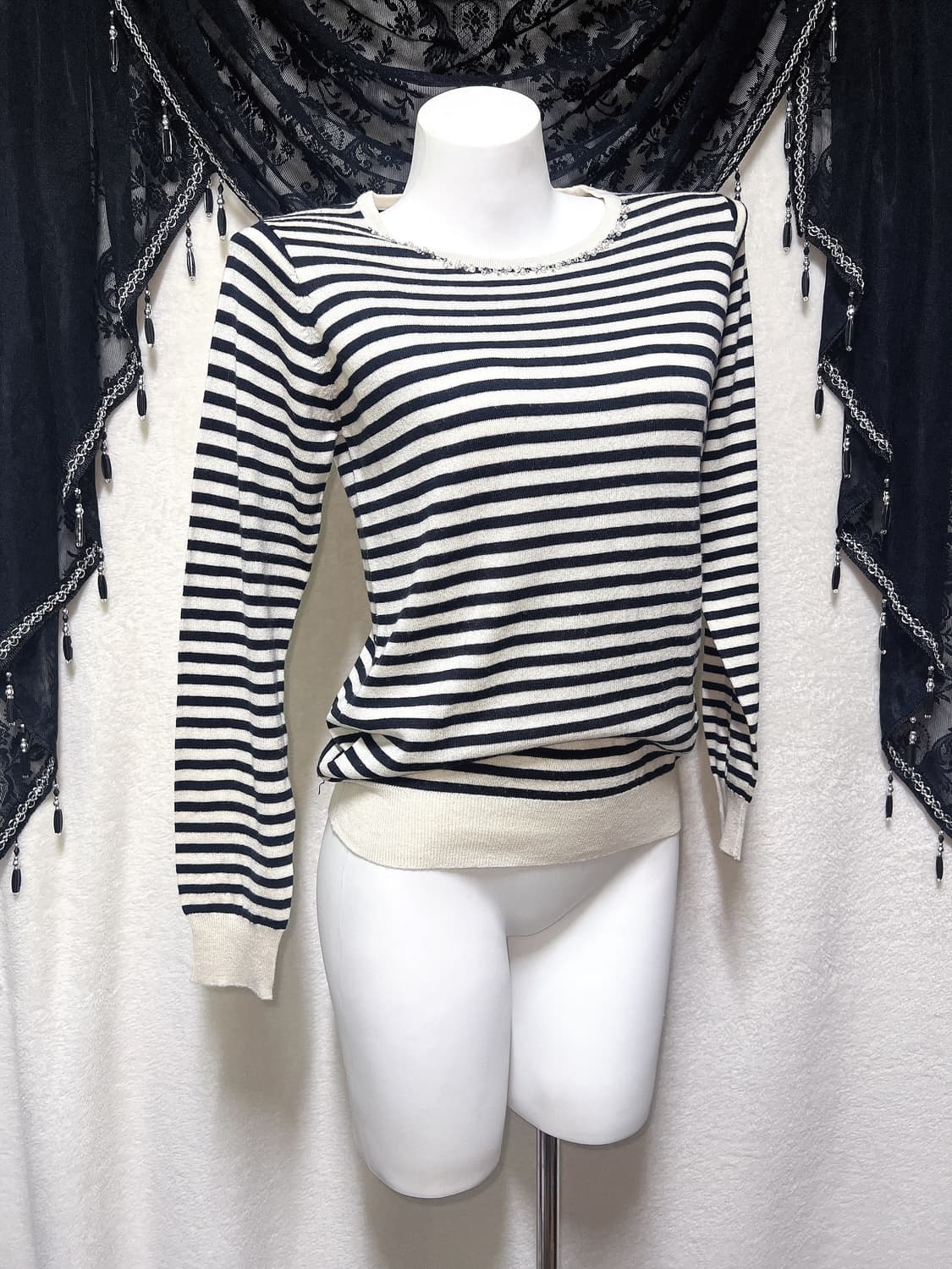 글래시어 GLACIER 로맨틱갸루 스트라이프 진주 로걀탑 라떼 러힙 너드 상품이미지1