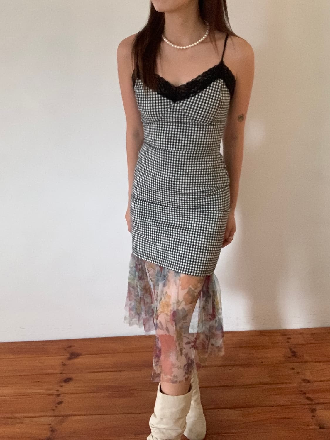 Check Lace Mini Dress 상품이미지2