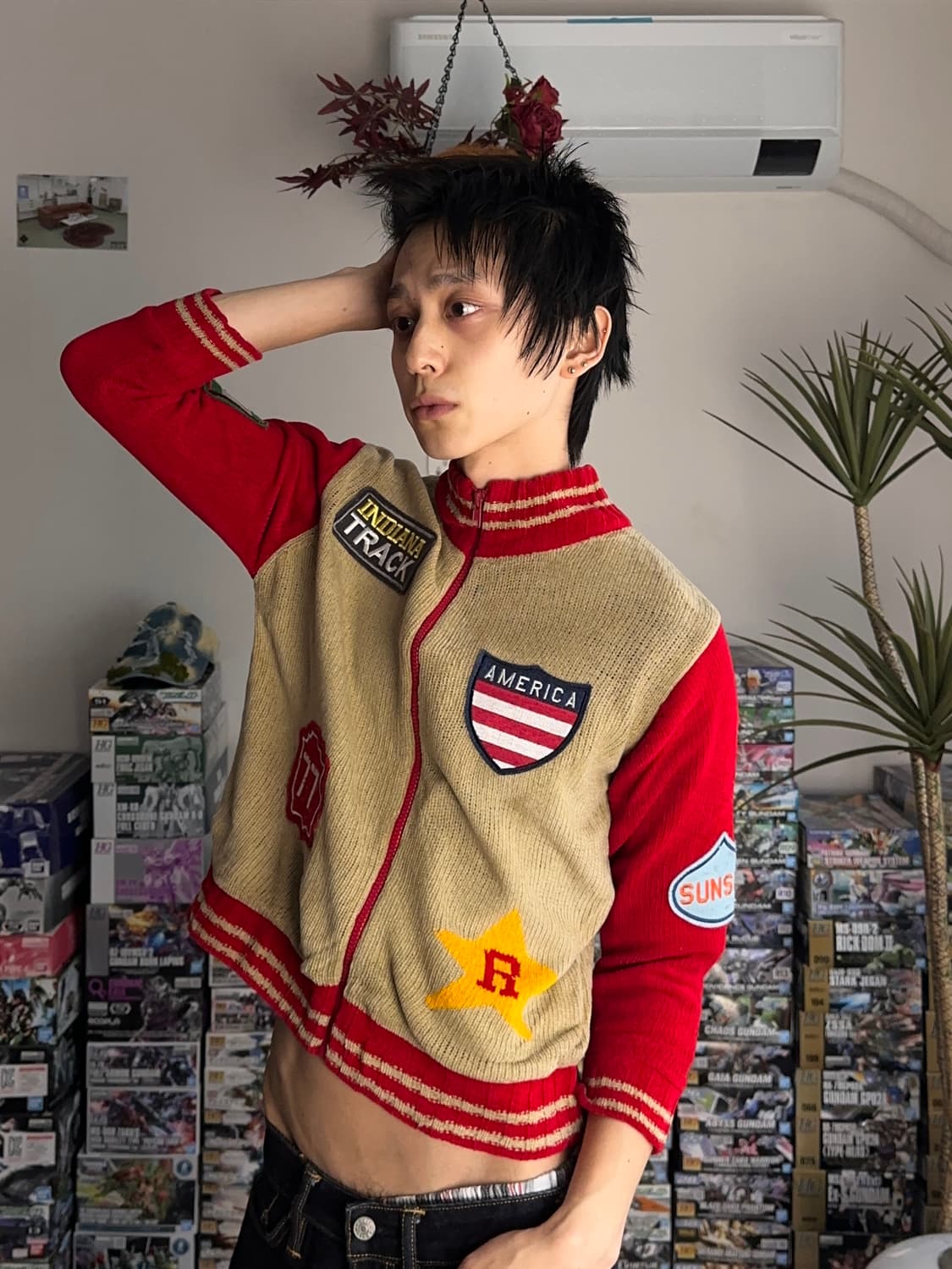 CRT Navy 패치 바시티 무드 니트집업  상품이미지2