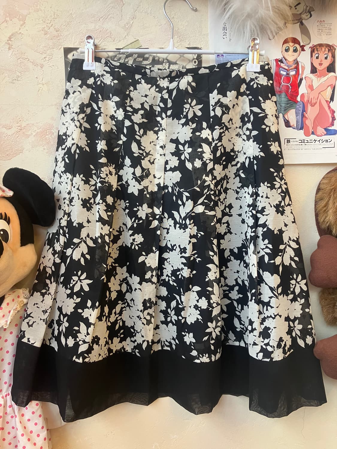 jpn 블랙 앤 화이트 플로럴 스커트 상품이미지4