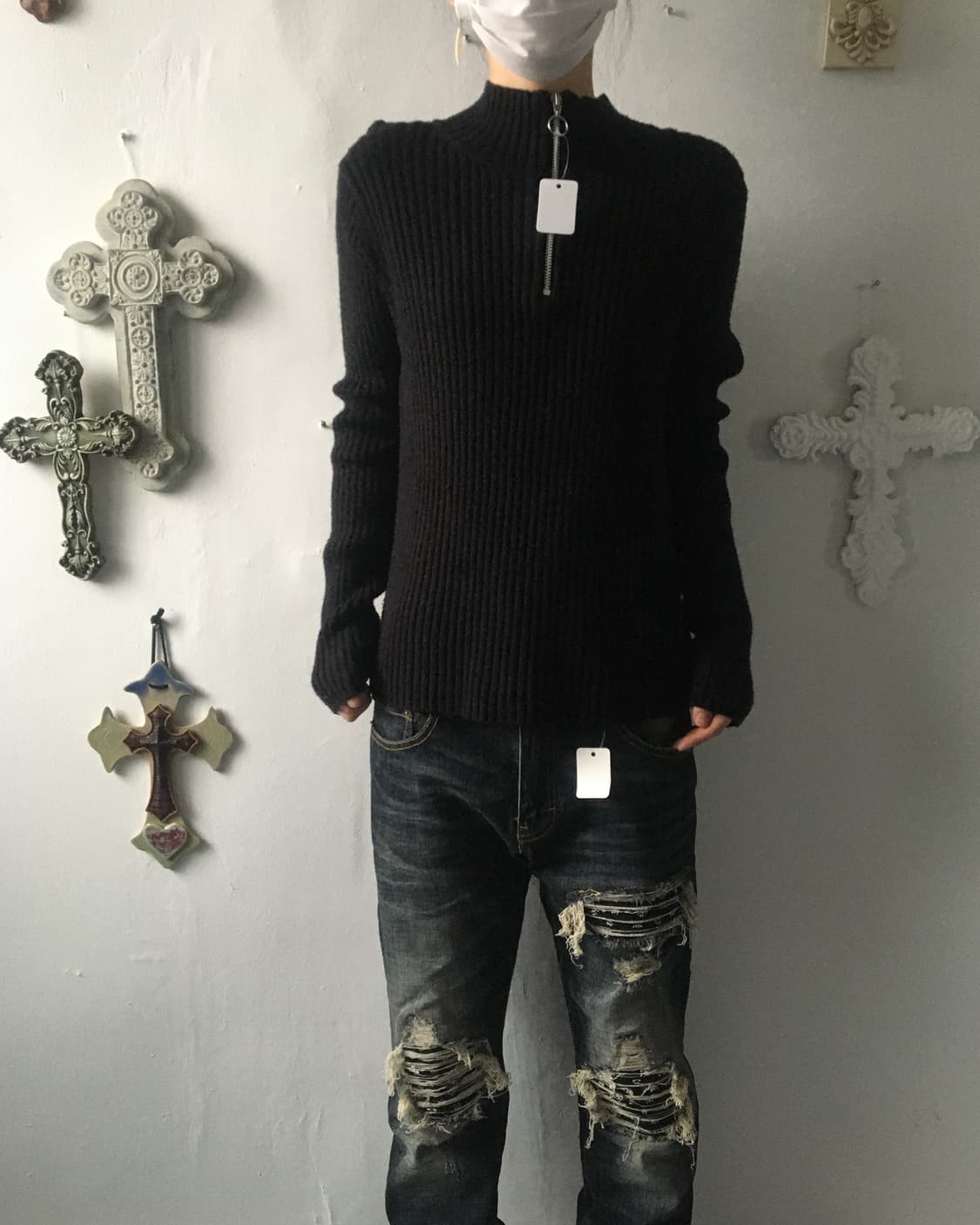 Ribbed half zip up knit 상품이미지1