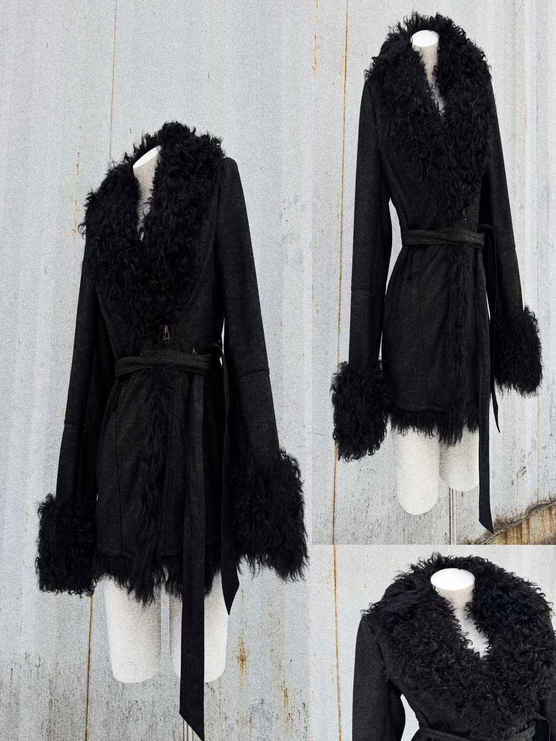 Black long shearling jacket 상품이미지2