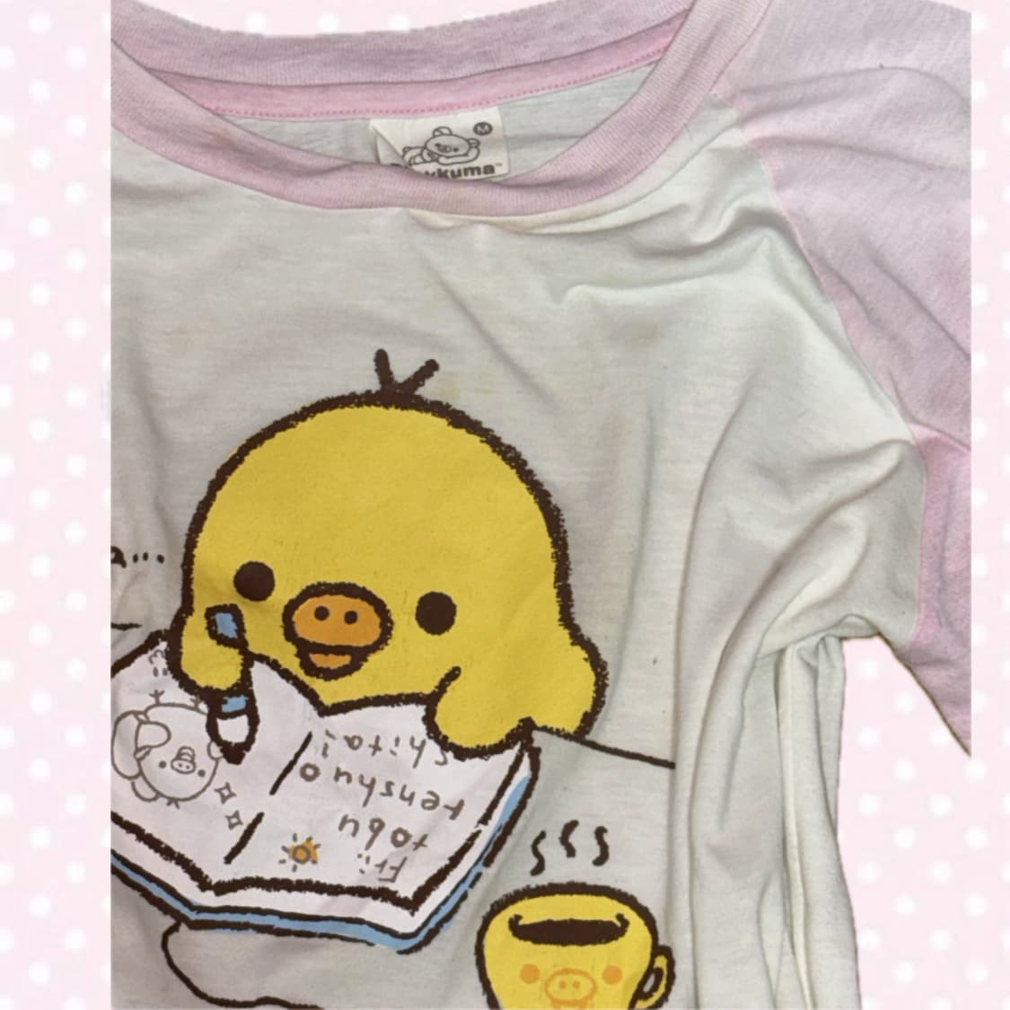 [san-x] 정품 리락쿠마 키이로이토리 빈티지 긴팔 탑 상의 상품이미지2