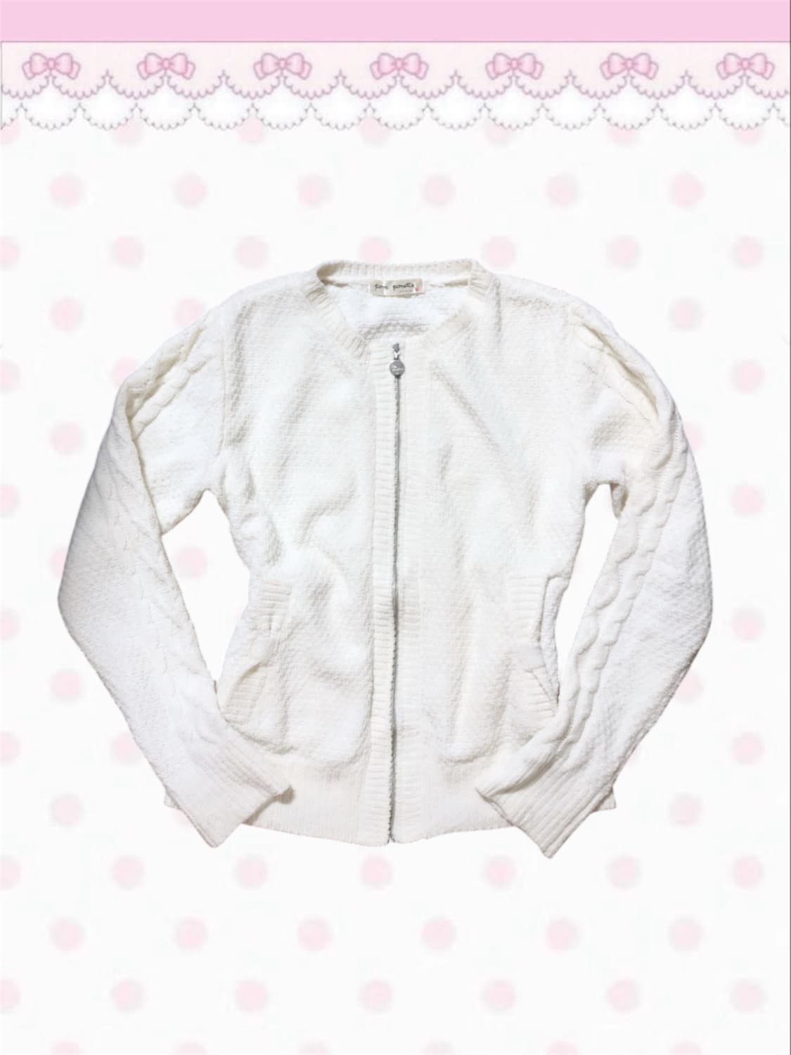 Pom ponette 폼포넷 아이보리 리본 니트 집업 히메갸루 러블리 상품이미지1