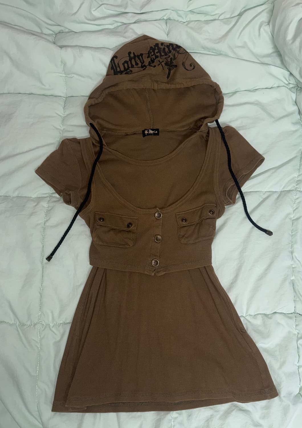 y2k 펑크 갸루 반팔 후드 반팔 티셔츠 상품이미지2