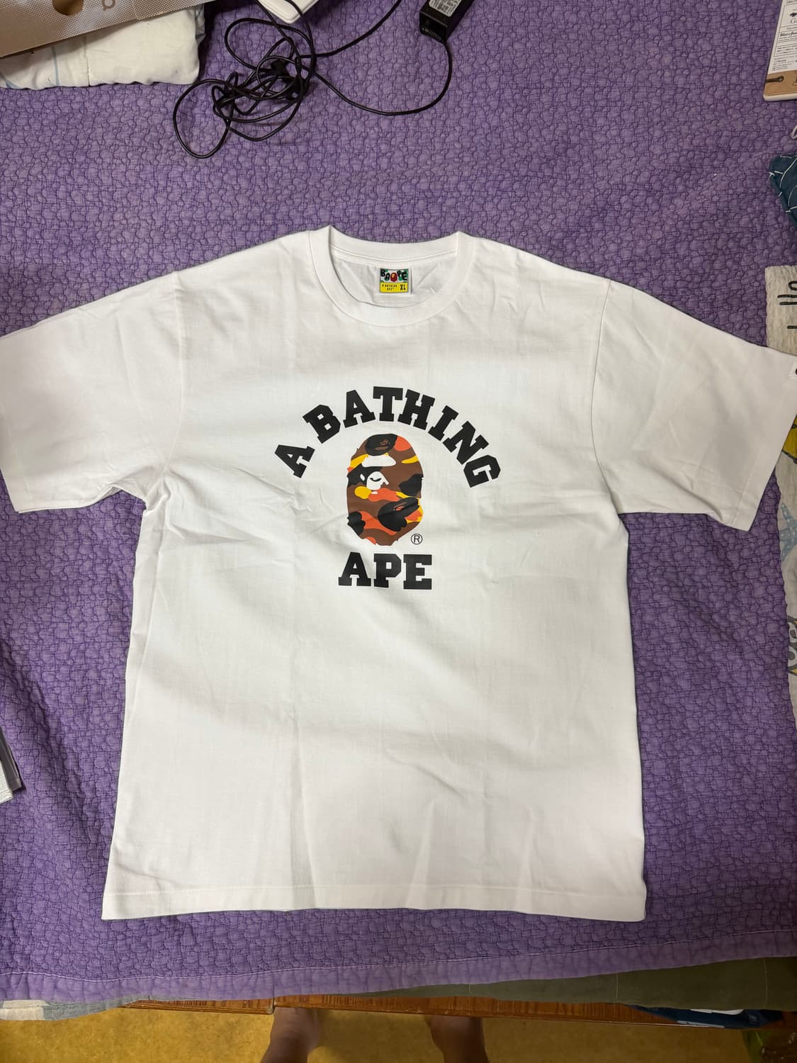 베이프 퍼스트 카모 컬리지 티셔츠 화이트 오렌지 XL (새상품) 상품이미지3