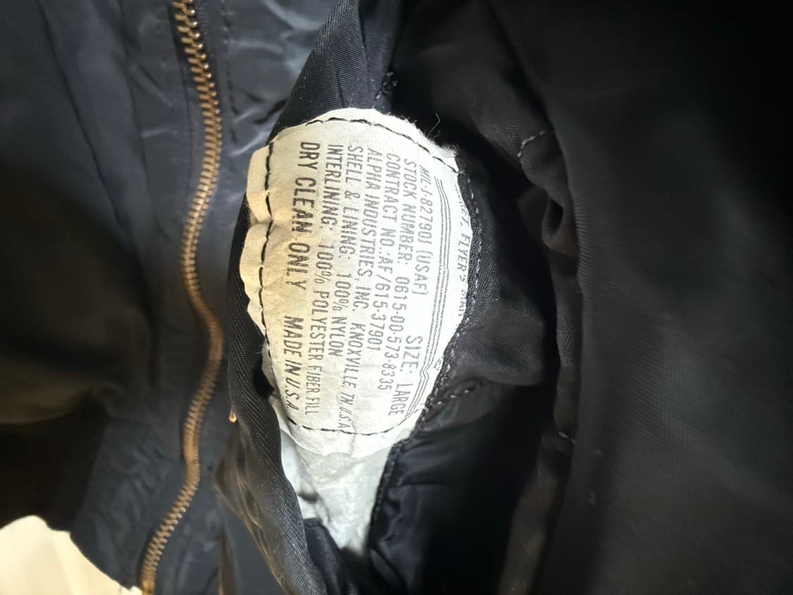 알파인더스트리 90s 미군 오리지날 ma-1 민수용 봄버 L 상품이미지3