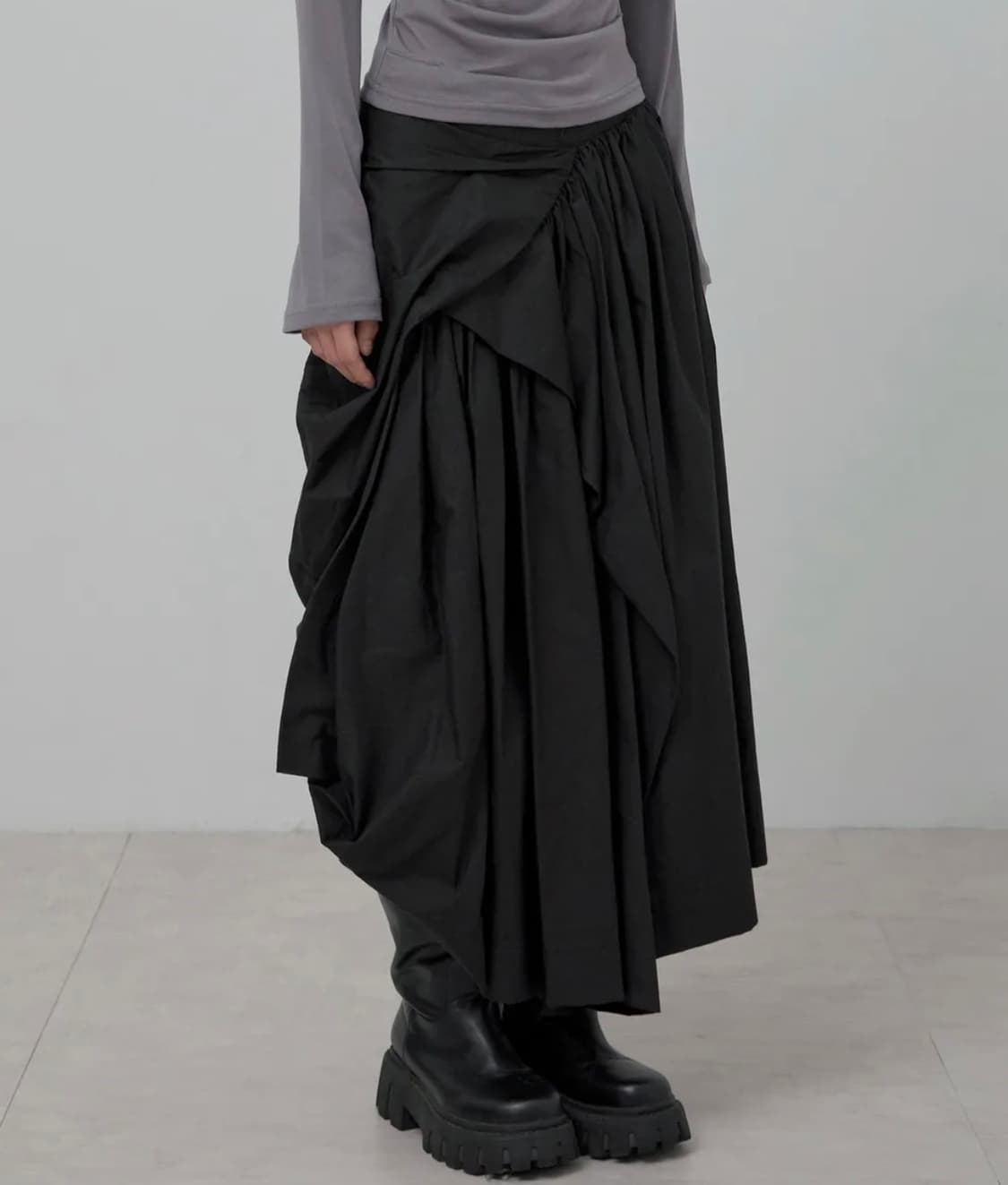 Asymmetrical Draped Layered Long Skirt 상품이미지2