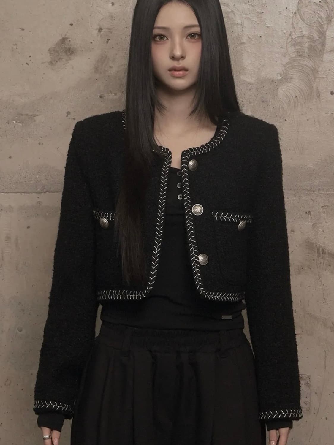 카키포인트 트위드 자켓 스커트 세트 블랙 새상품 상품이미지1