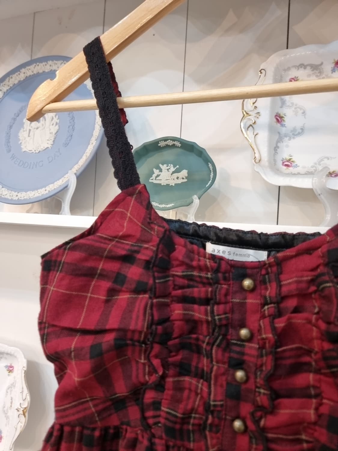 axes femme 레드 체크 프릴 슬립 원피스 상품이미지2