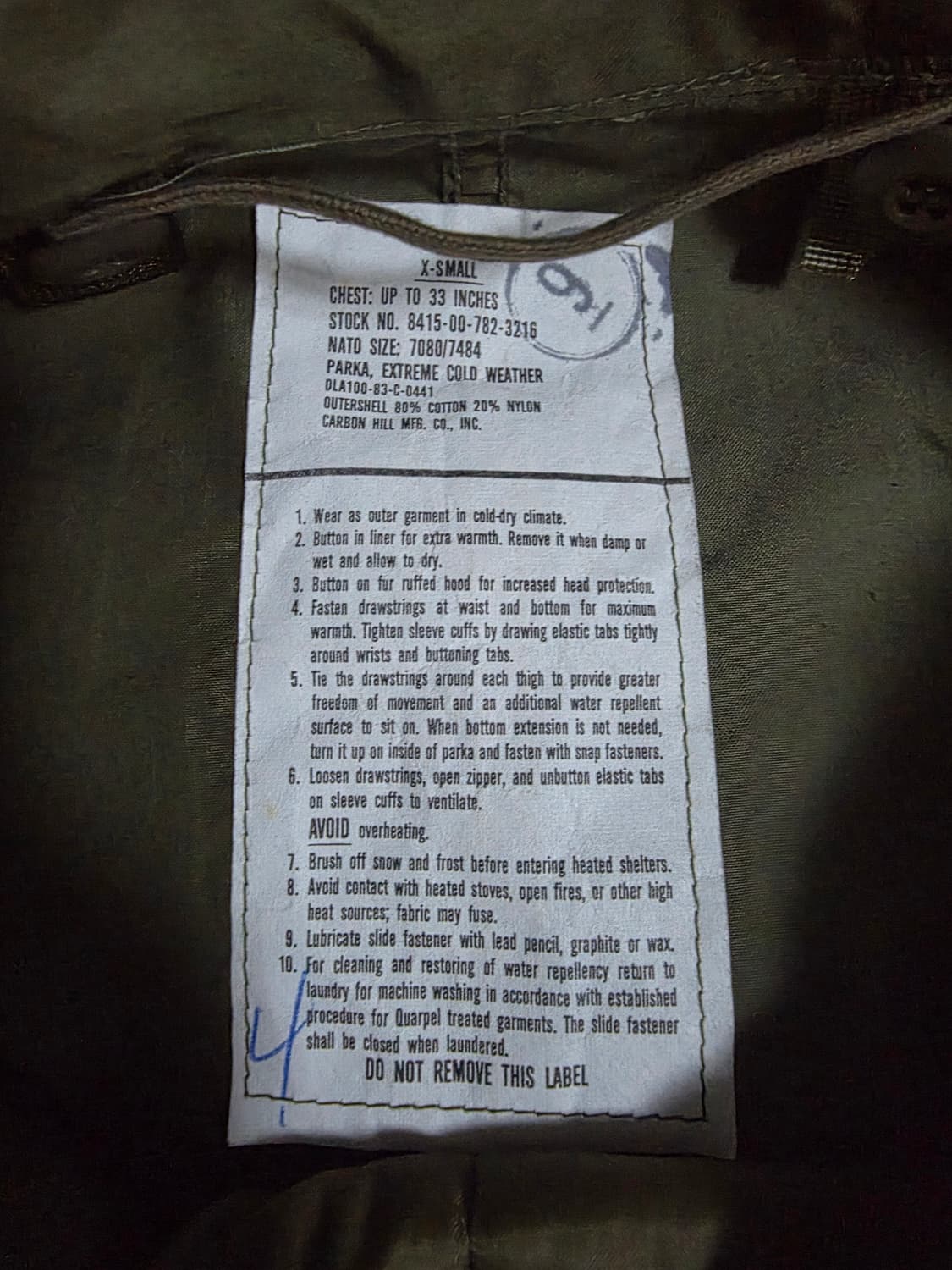 미군 M65  피쉬테일 OG XS사이즈 데드스탁급 팝니다. 상품이미지3