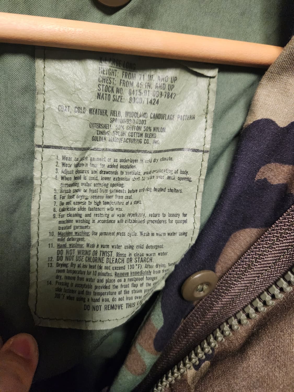 90s 미군 M-65 우드랜드 카모 필드 재킷 XL 상품이미지2