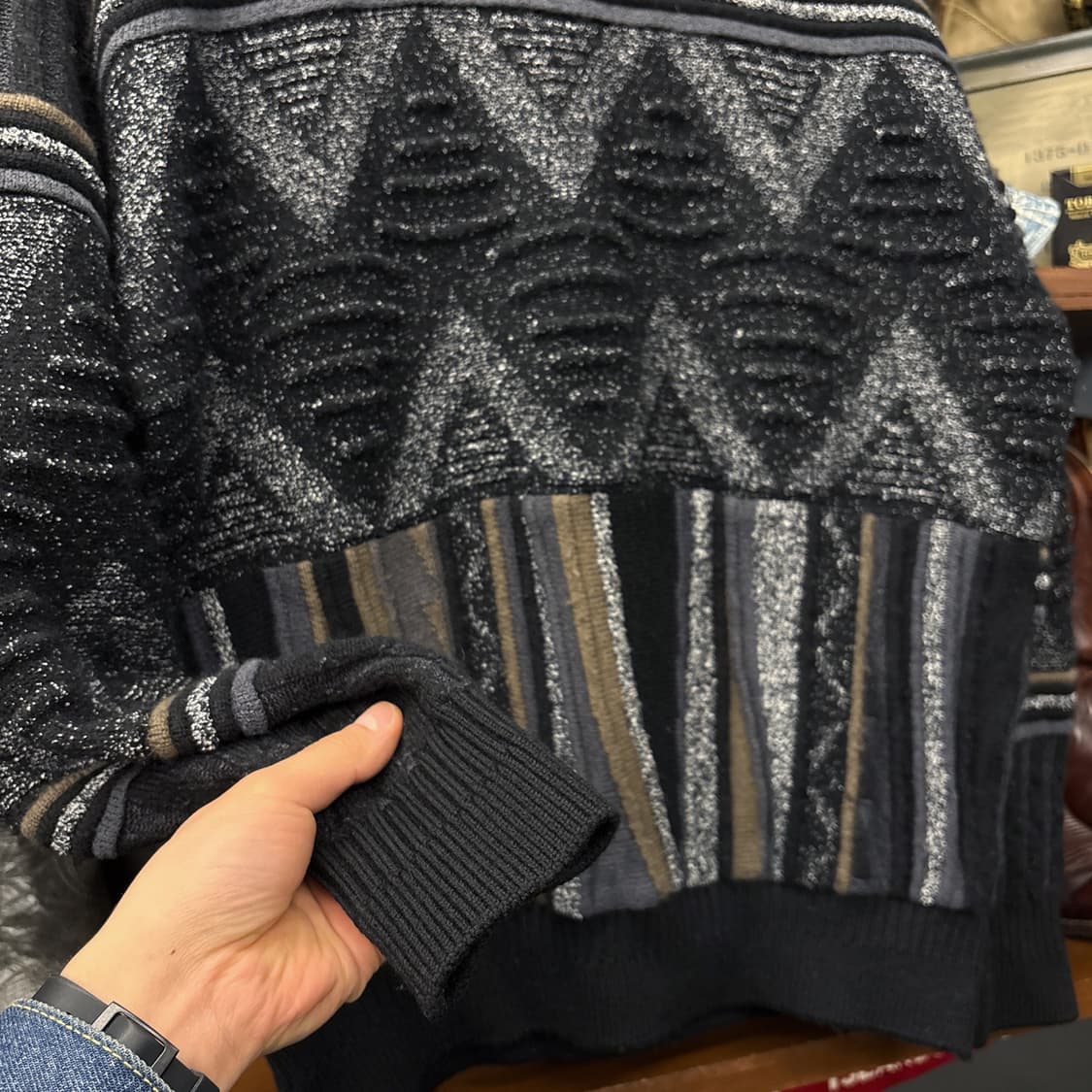 90s 란셀 엠보싱 리버스 자카드 패턴 스웨터 N163 상품이미지4