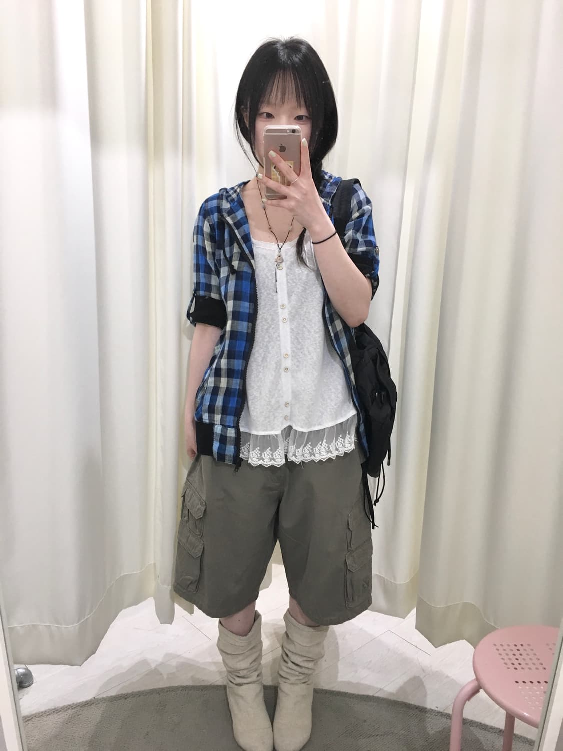 hagumi check hoodie zip up 상품이미지2