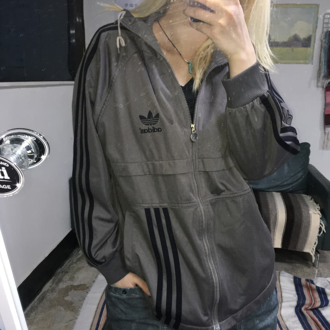 투티/0251 아디다스 하이넥 후드 져지 차콜 블랙 트랙탑 희귀 레어 상품이미지3