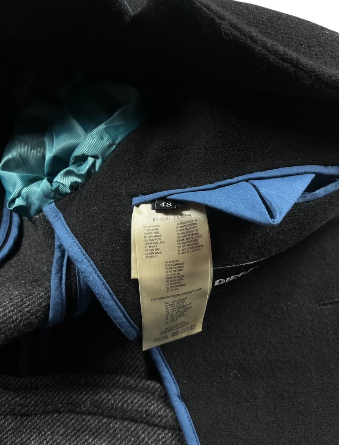 Diesel 디젤 카라 블루 포인트 울혼방 코트 상품이미지6