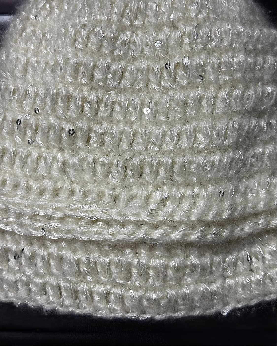 흰색 화이트 아이보리 실버 스팽글 플라워 꽃 뜨개질 비니 모자 빈티지 상품이미지5