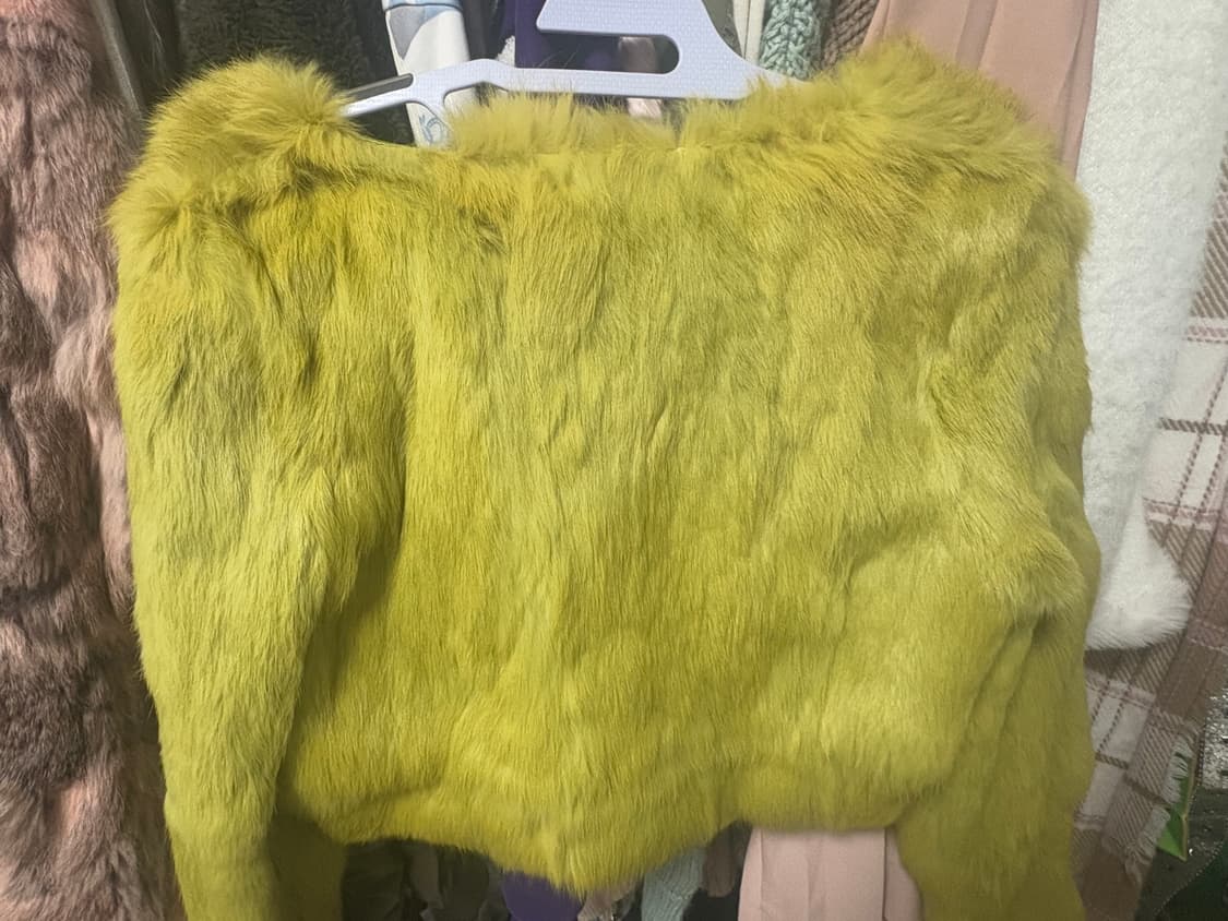 두쫀쿠🧆룩) 빈티지 그린 퍼자켓(벨벳 리본 디테일!) 상품이미지4