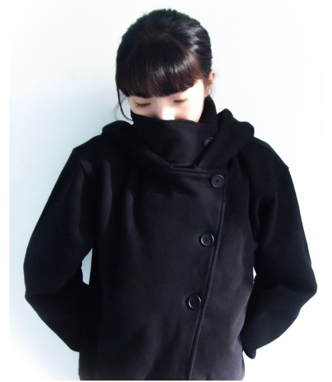 High Neck Hood Zip Up Black 상품이미지2