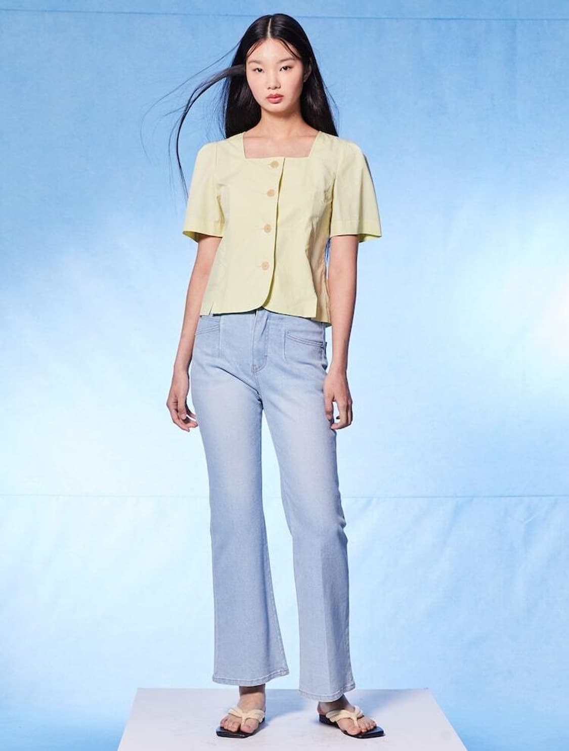 구호 플러스(kuho plus) 스퀘어 넥 퍼프 슬리브 블라우스 레몬 상품이미지1