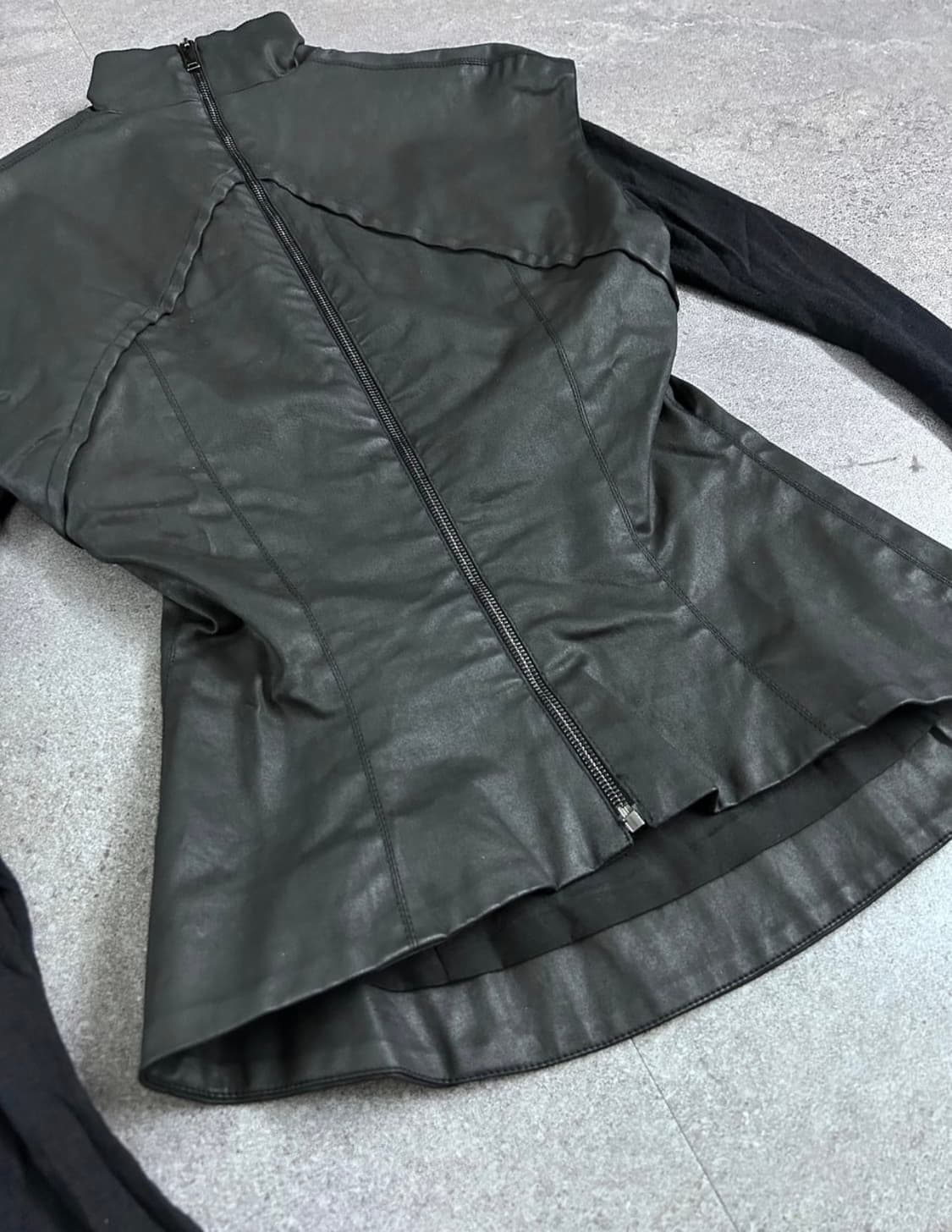 가레스 퓨 니트 집업 가죽자켓 딱붙 레더 릭오웬스 후드집업 상품이미지3