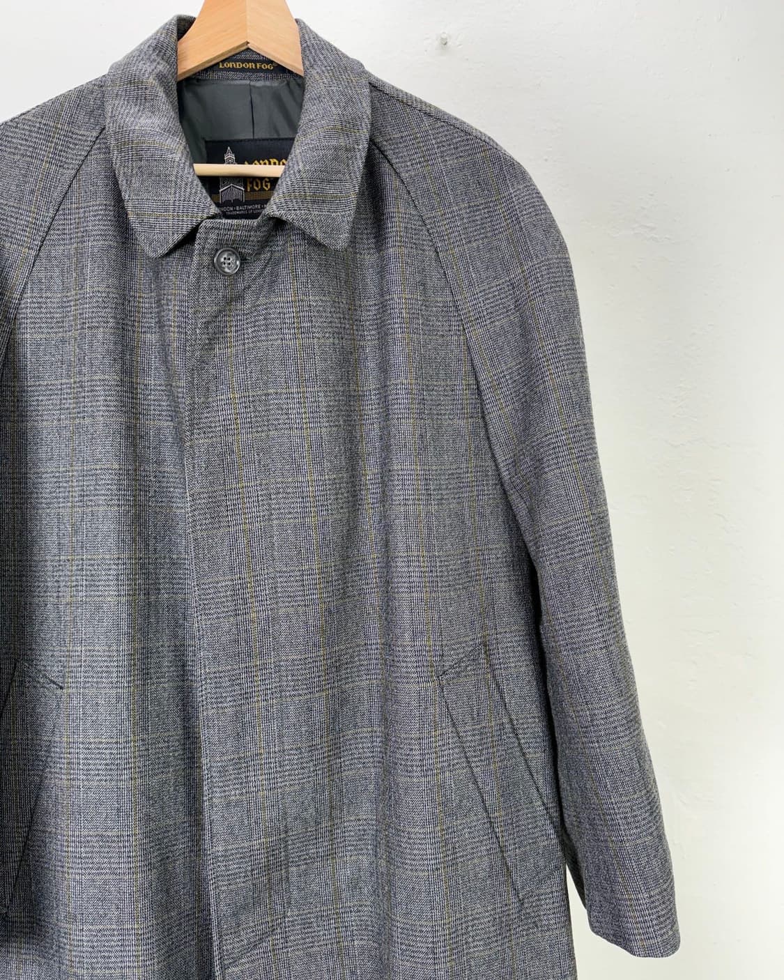 런던 포그 모스 그레이 싱글 카라 발마칸 헤링본 롱 코트 상품이미지3