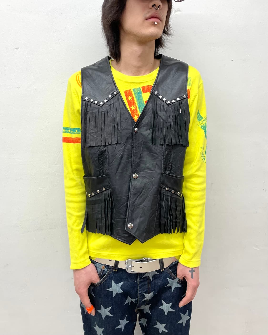 Western Fringe Stud Leather Vest  상품이미지3