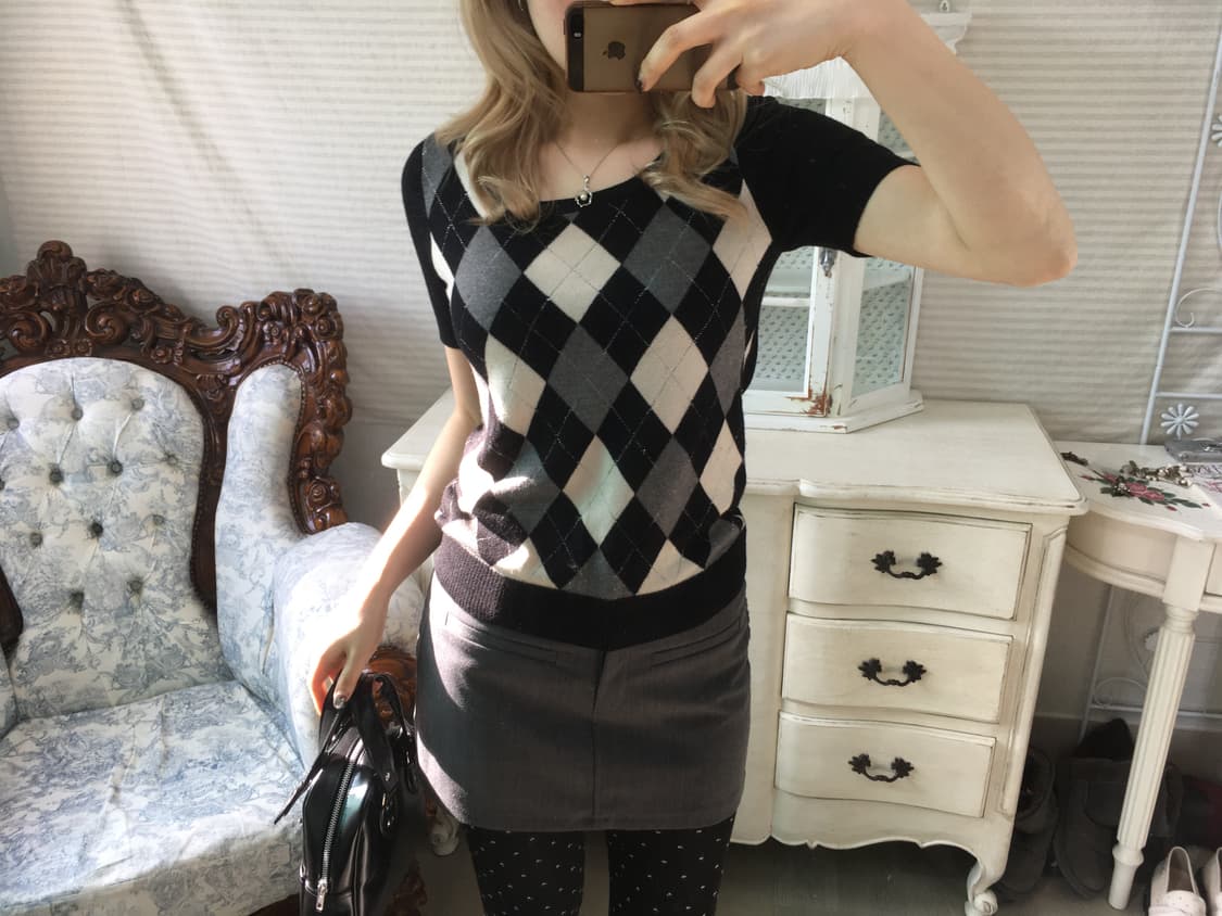 일본빈티지 로걀 아가일 탑 상품이미지4