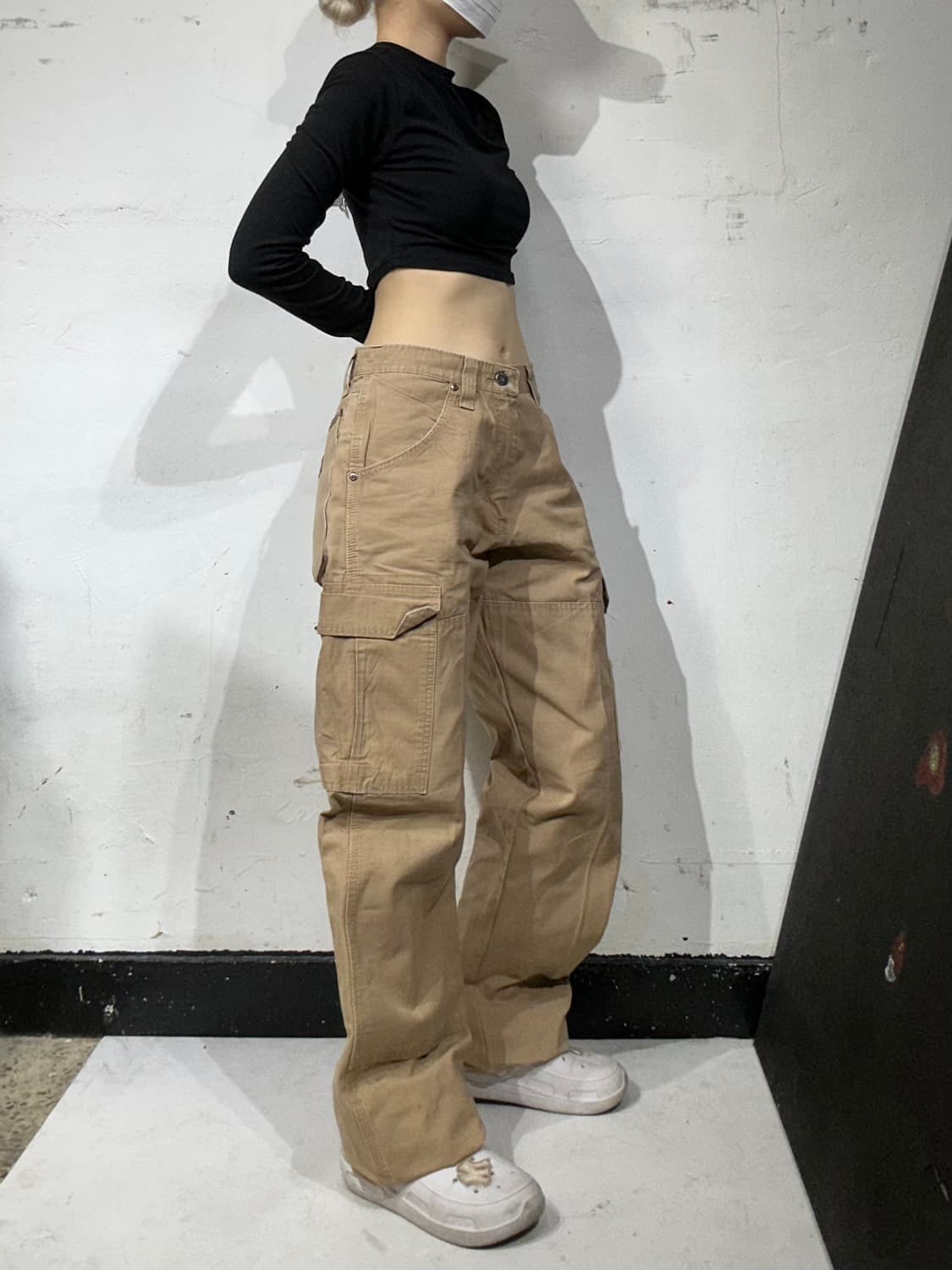 랭글러 베이지 카펜터 립스타 더블니 워크웨어 와이드 카고 팬츠  상품이미지1