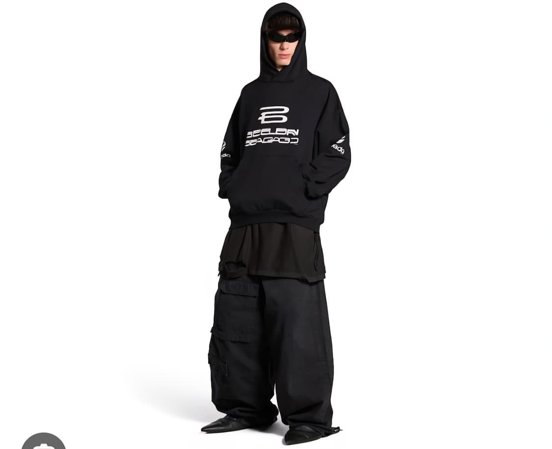 발렌시아가 제네레이트 로고 후드 티셔츠 긴팔 티 블랙 화이트 상품이미지1