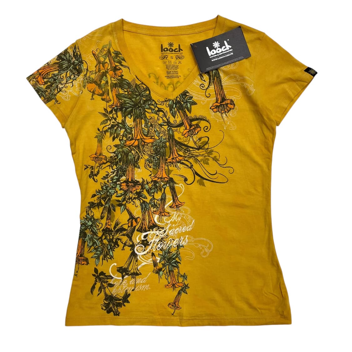 00s USA 오리엔탈 프린팅 머스타드 브이 반팔 S 상품이미지3